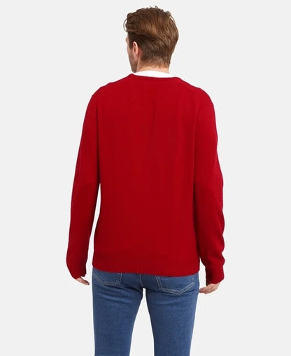 Johnstons of Elgin wool jumper, colour: red, material: 100% virgin wool, Scotland