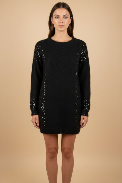 Christian Dior — Vintage Angora Sequin Pullover Dress in Black