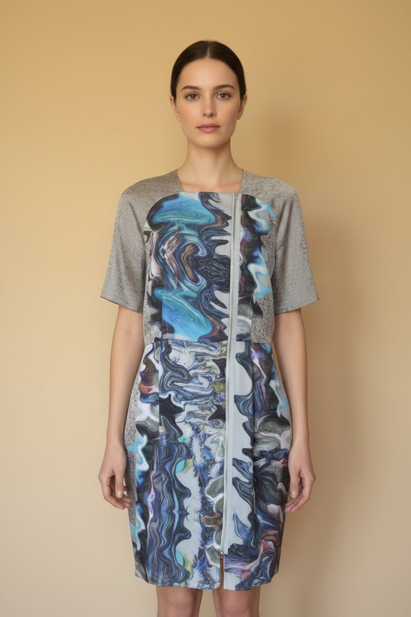 Tiger of Sweden — Silk Printed Dress in Blue Multi