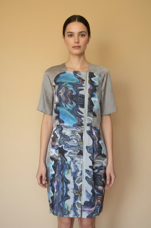 Tiger of Sweden — Silk Printed Dress in Blue Multi