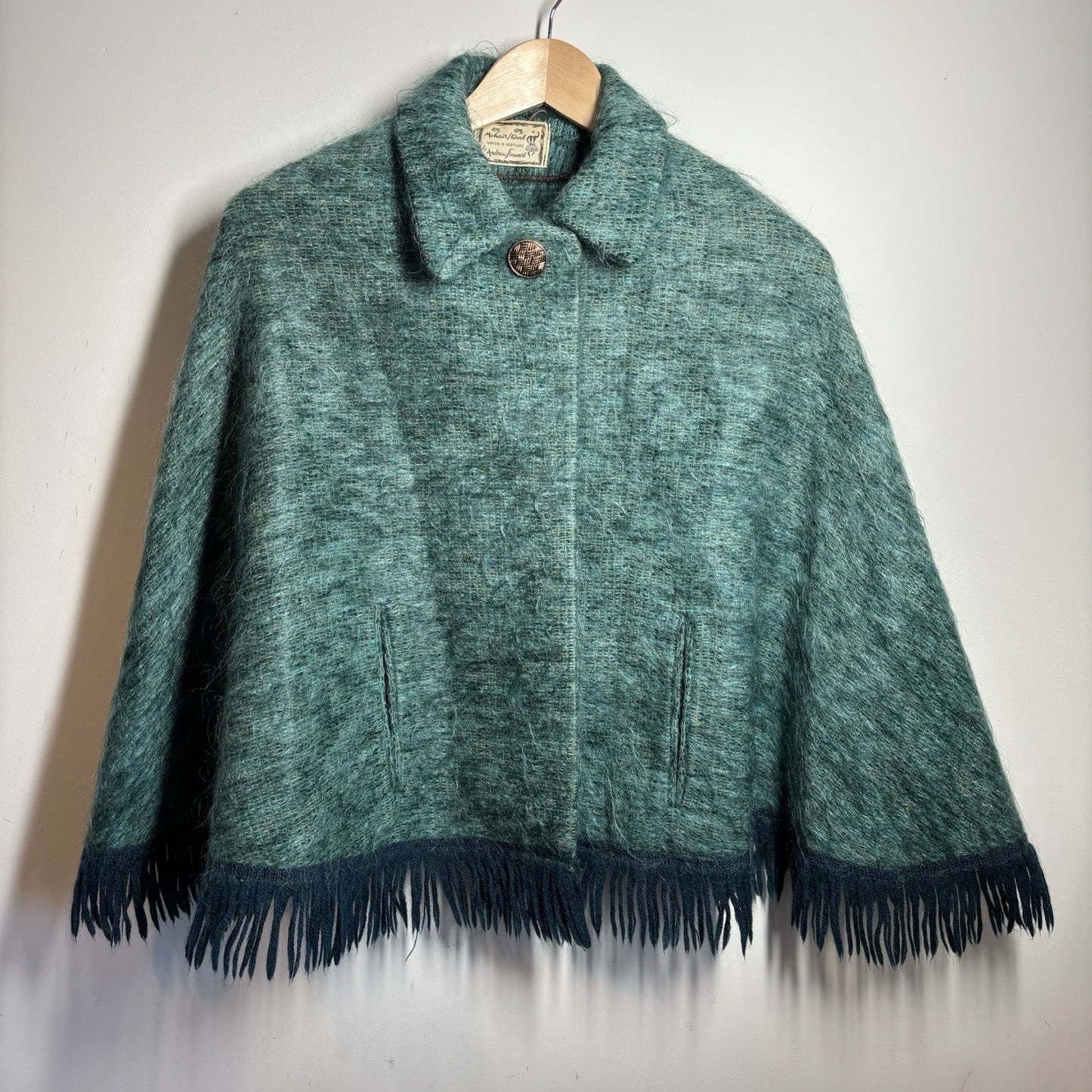 Andrew Stewart Mohair and Wool Cape – Green Fringed Poncho – Made in Scotland – One size