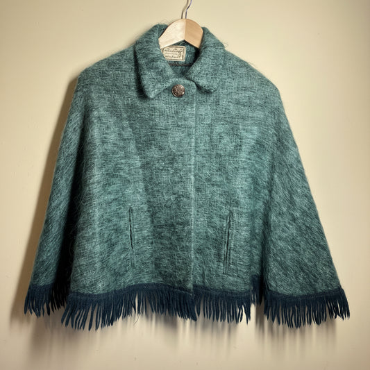 Vintage Andrew Stewart Mohair &amp; Wool Cape – Green – Made in Scotland