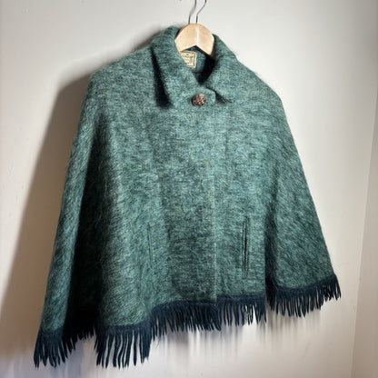Andrew Stewart Mohair and Wool Cape – Green Fringed Poncho – Made in Scotland – One size