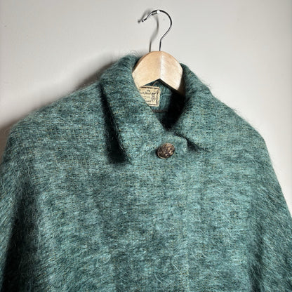Andrew Stewart Mohair and Wool Cape – Green Fringed Poncho – Made in Scotland – One size