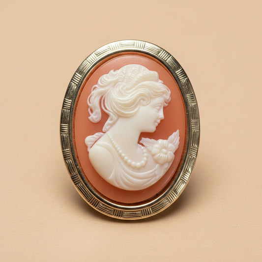 Vintage Cameo Brooch – Orange & Gold – France
