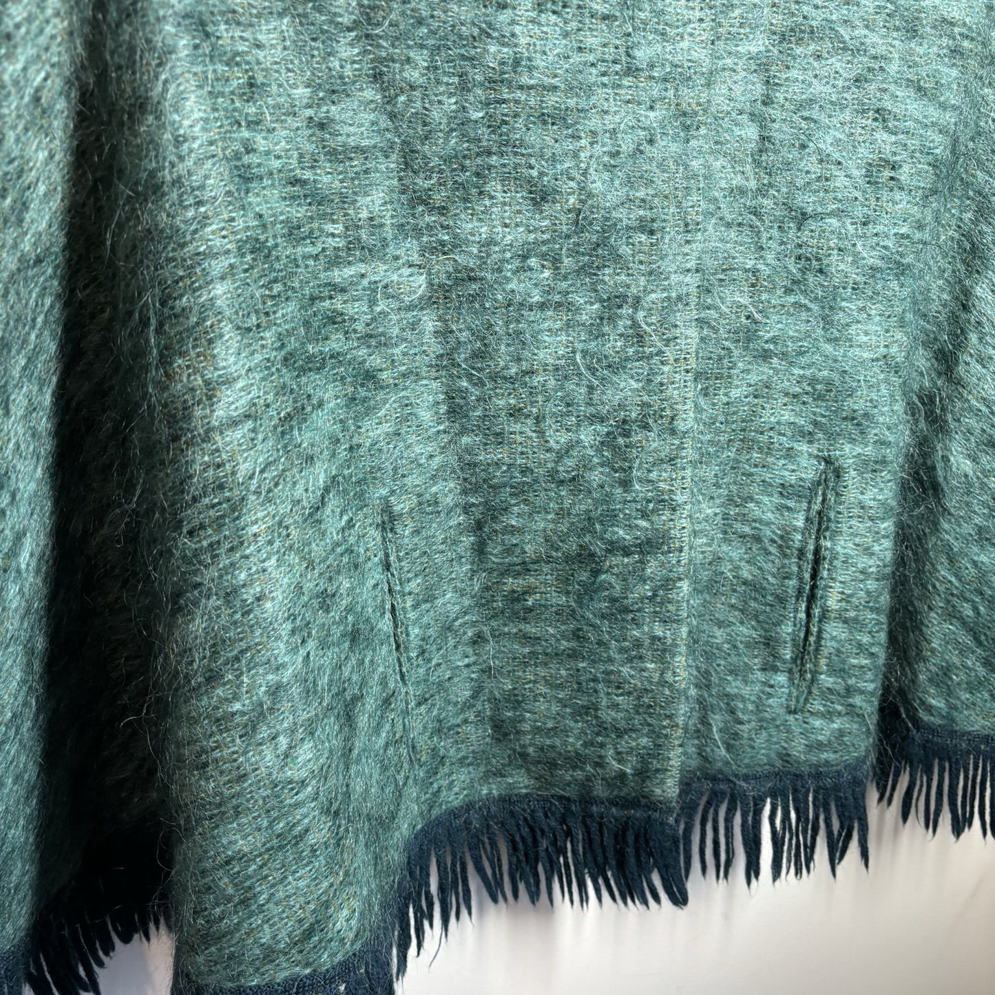Andrew Stewart Mohair and Wool Cape – Green Fringed Poncho – Made in Scotland – One size