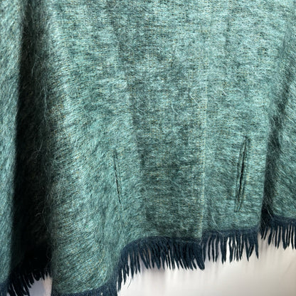 Andrew Stewart Mohair and Wool Cape – Green Fringed Poncho – Made in Scotland – One size