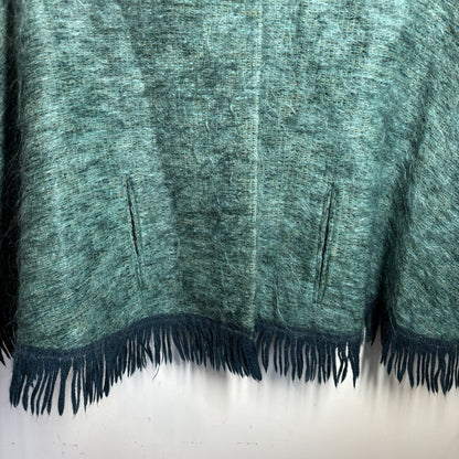 Andrew Stewart Mohair and Wool Cape – Green Fringed Poncho – Made in Scotland – One size