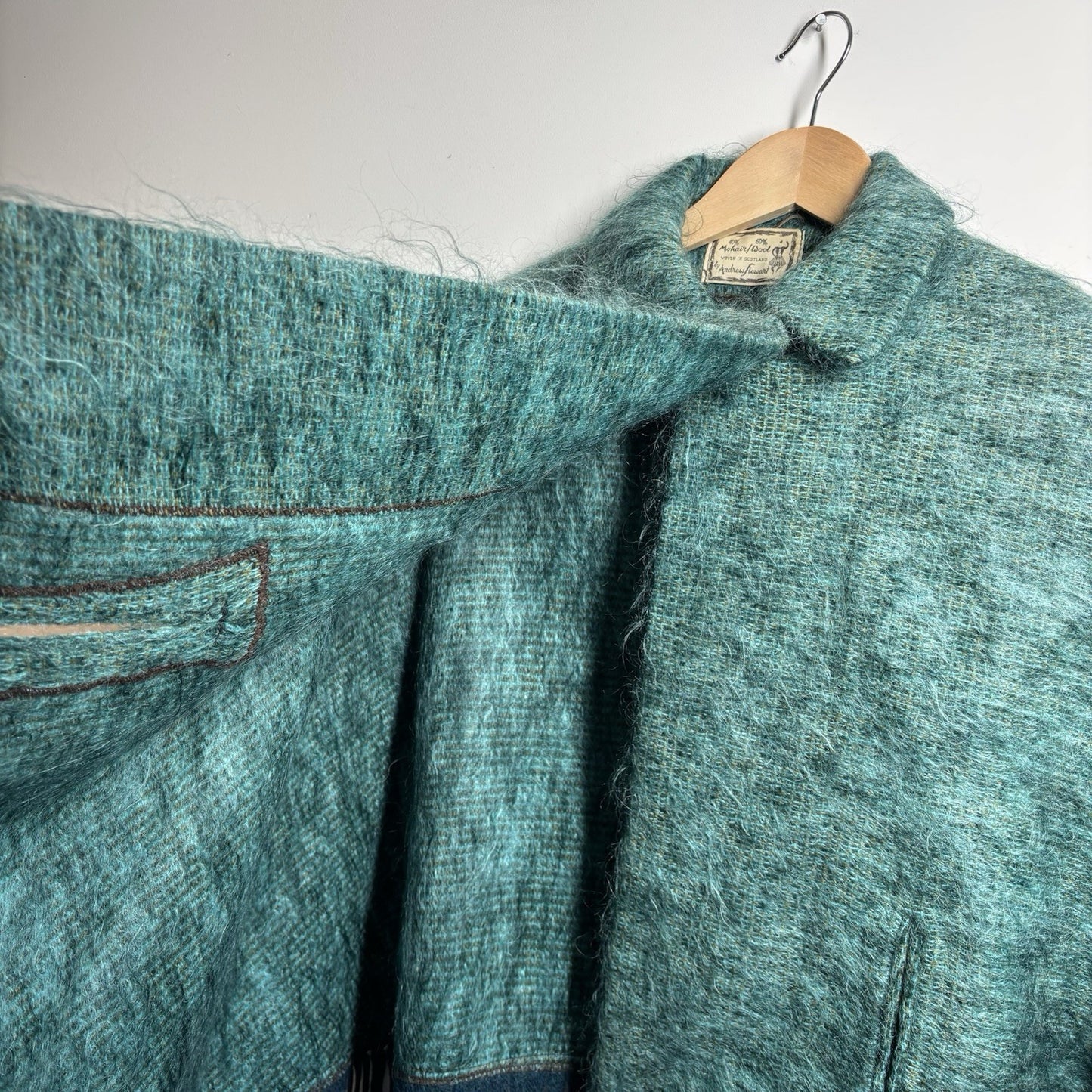 Andrew Stewart Mohair and Wool Cape – Green Fringed Poncho – Made in Scotland – One size