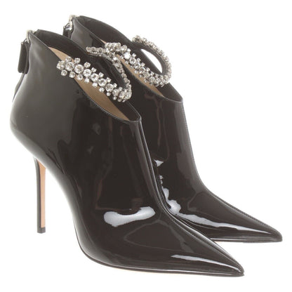 Jimmy Choo Black Patent Leather Ankle Boots – Crystal Embellishments Size: EU 40