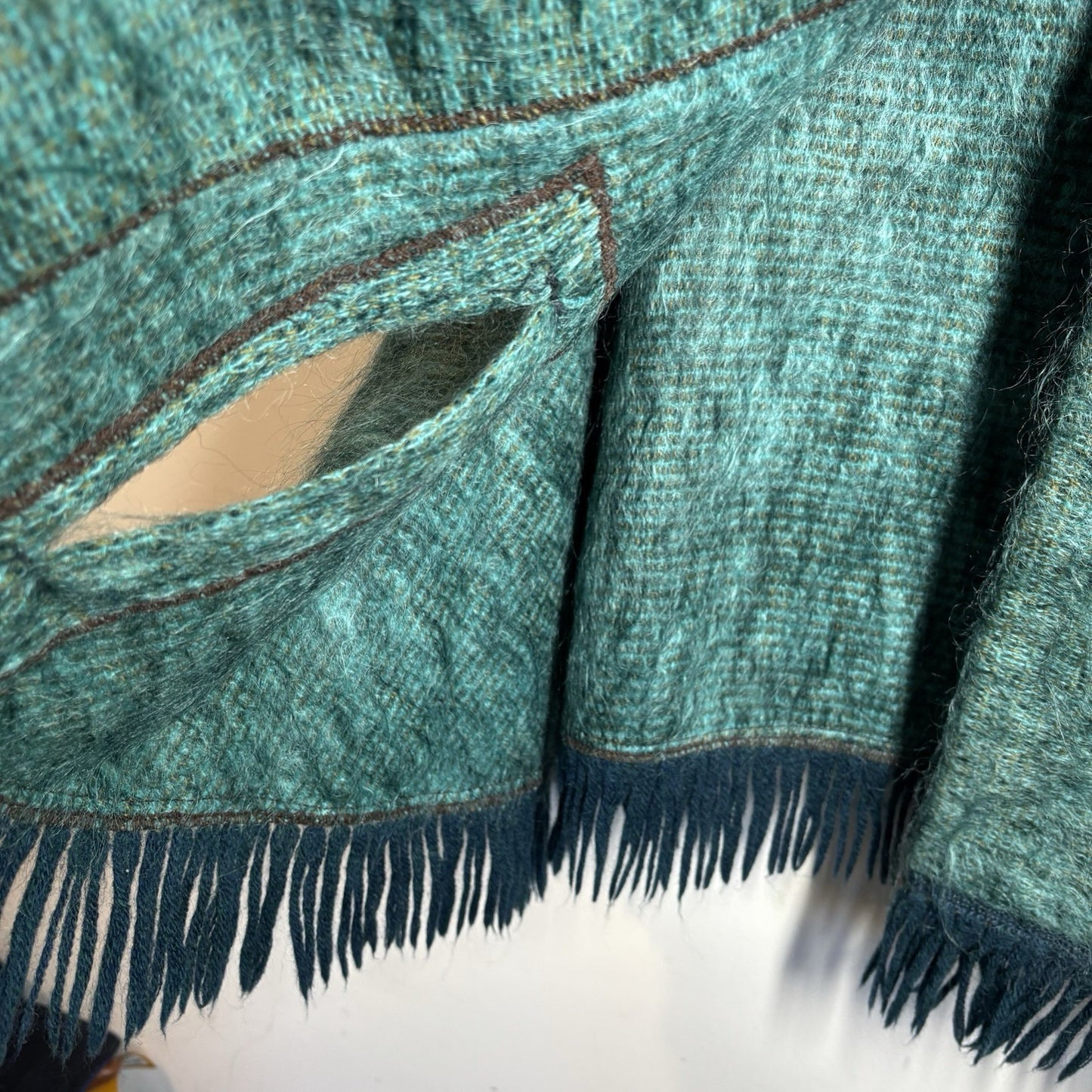 Andrew Stewart Mohair and Wool Cape – Green Fringed Poncho – Made in Scotland – One size