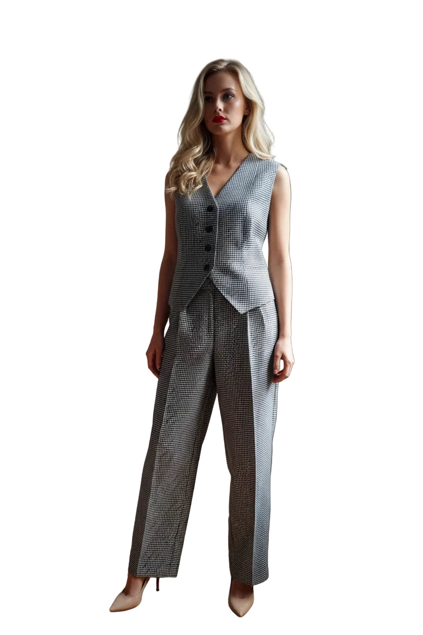 One-of-a-kind suit, size 38; vest and pants; material: unknown; custom-made; black