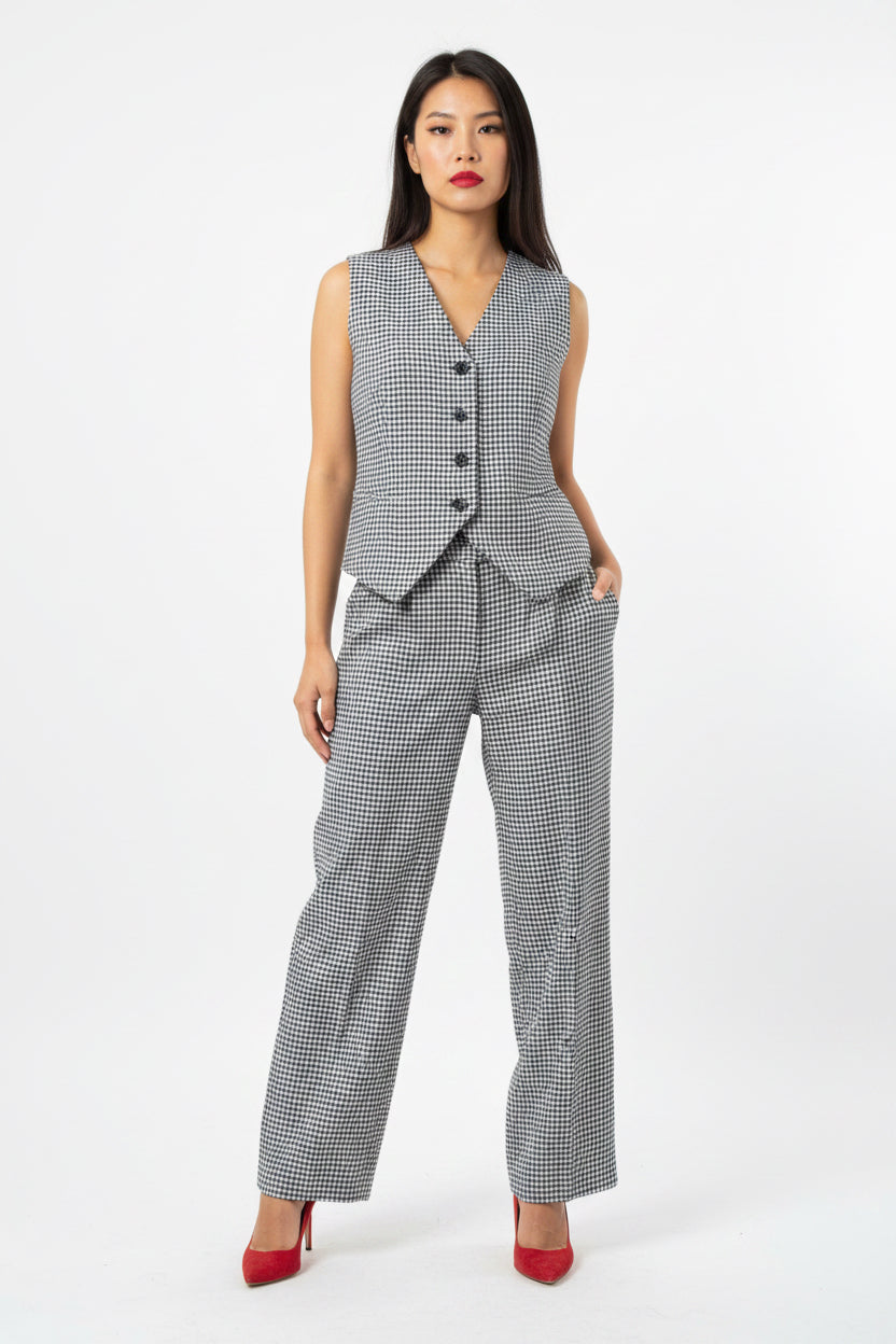 One-of-a-kind suit, size 38; vest and pants; material: unknown; custom-made; black