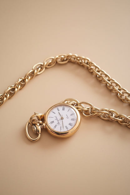 Bergland Gold-Tone Quartz Pocket Watch with Chain