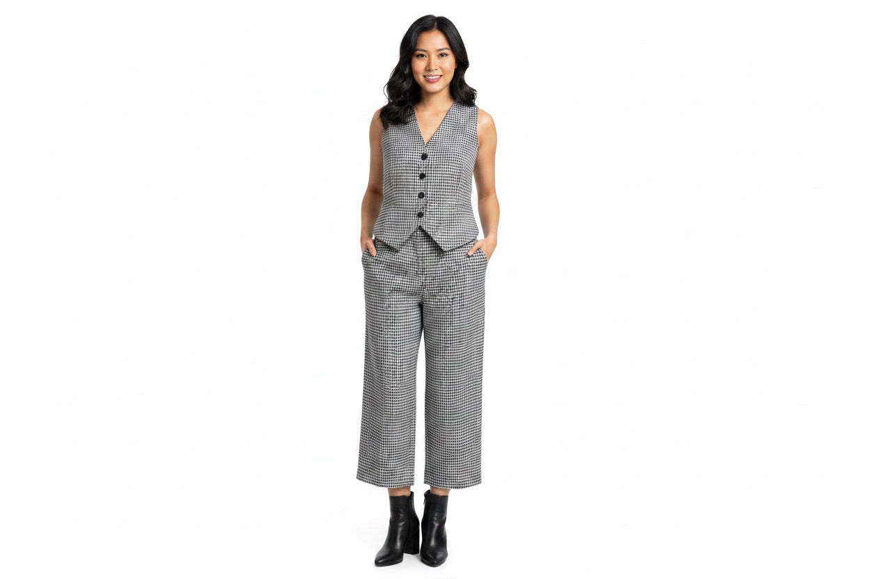One-of-a-kind suit, size 38; vest and pants; material: unknown; custom-made; black