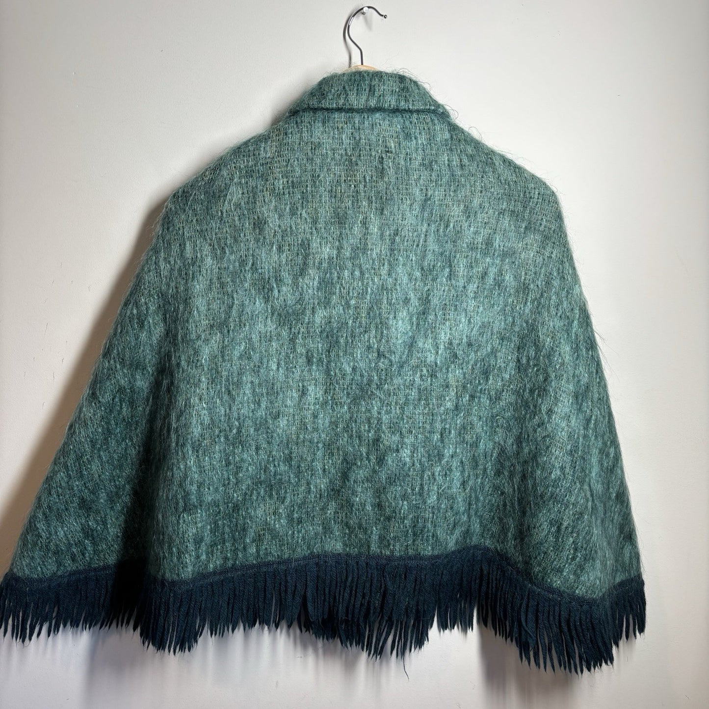 Andrew Stewart Mohair and Wool Cape – Green Fringed Poncho – Made in Scotland – One size