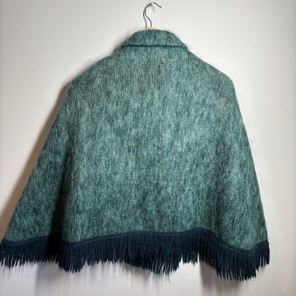 Andrew Stewart Mohair and Wool Cape – Green Fringed Poncho – Made in Scotland – One size