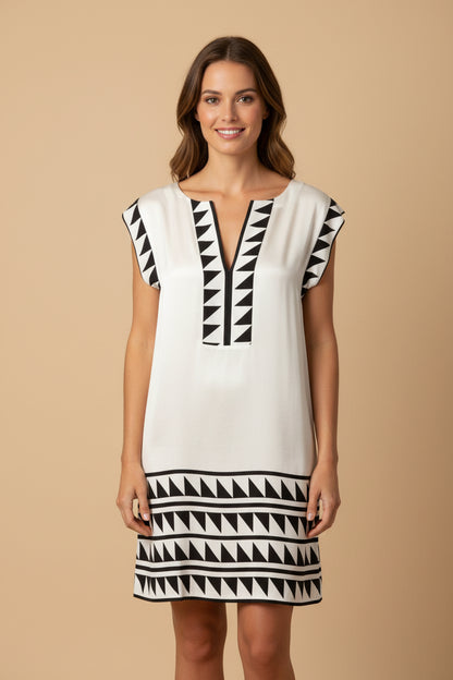 Diane von Furstenberg — Silk Shift Dress in Ivory & Black