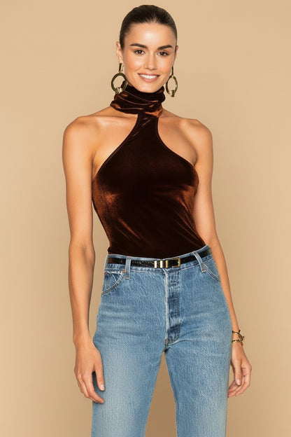 ALIX NYC Brown Velvet Turtleneck Bodysuit – Size XS