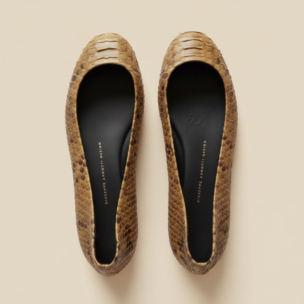 Giuseppe Zanotti Python Leather Ballet Flats – Brown – Size 40