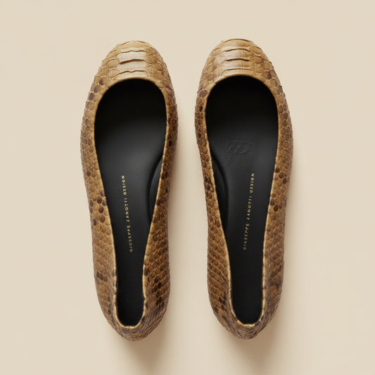 Giuseppe Zanotti Python Leather Ballet Flats – Brown – Size 40