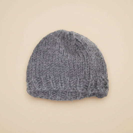 Hand-Knitted Pure Wool Beanie – Grey – Size M – Super Soft & Cozy