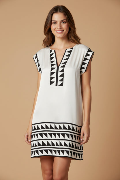 Diane von Furstenberg — Silk Shift Dress in Ivory & Black