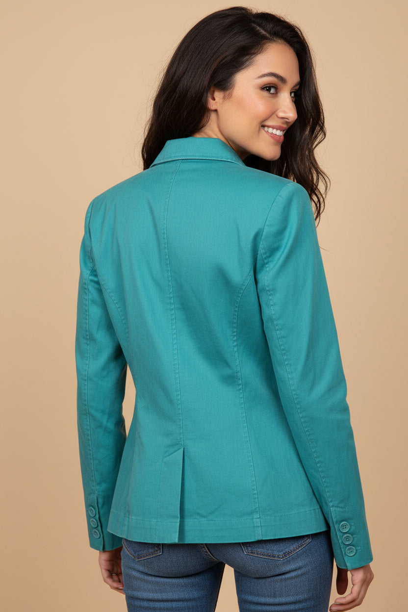 Vintage H&M Blazer Jacket – 1990s – Turquoise – 100% Cotton – Size EU 38