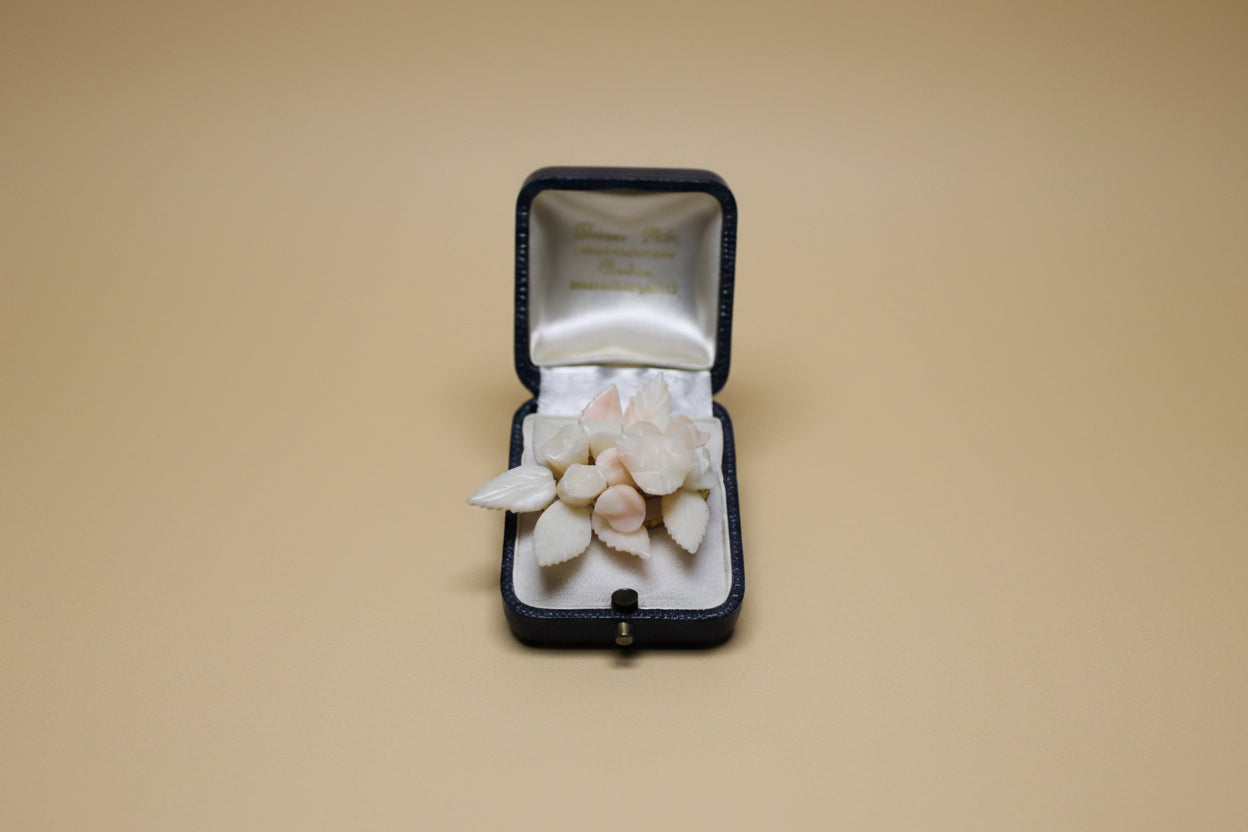 Vintage 1922 Coral and Angel-Skin Coral Flower Brooch