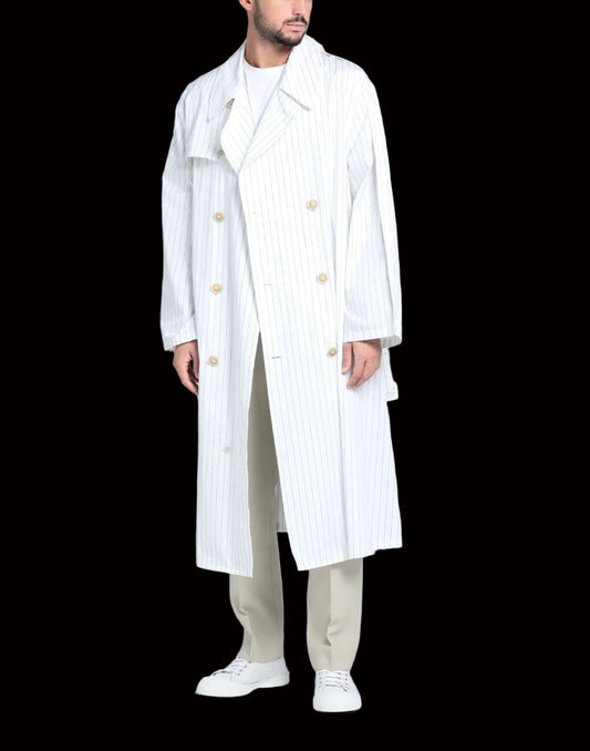 Maison Margiela white pinstripe cotton trench coat — label