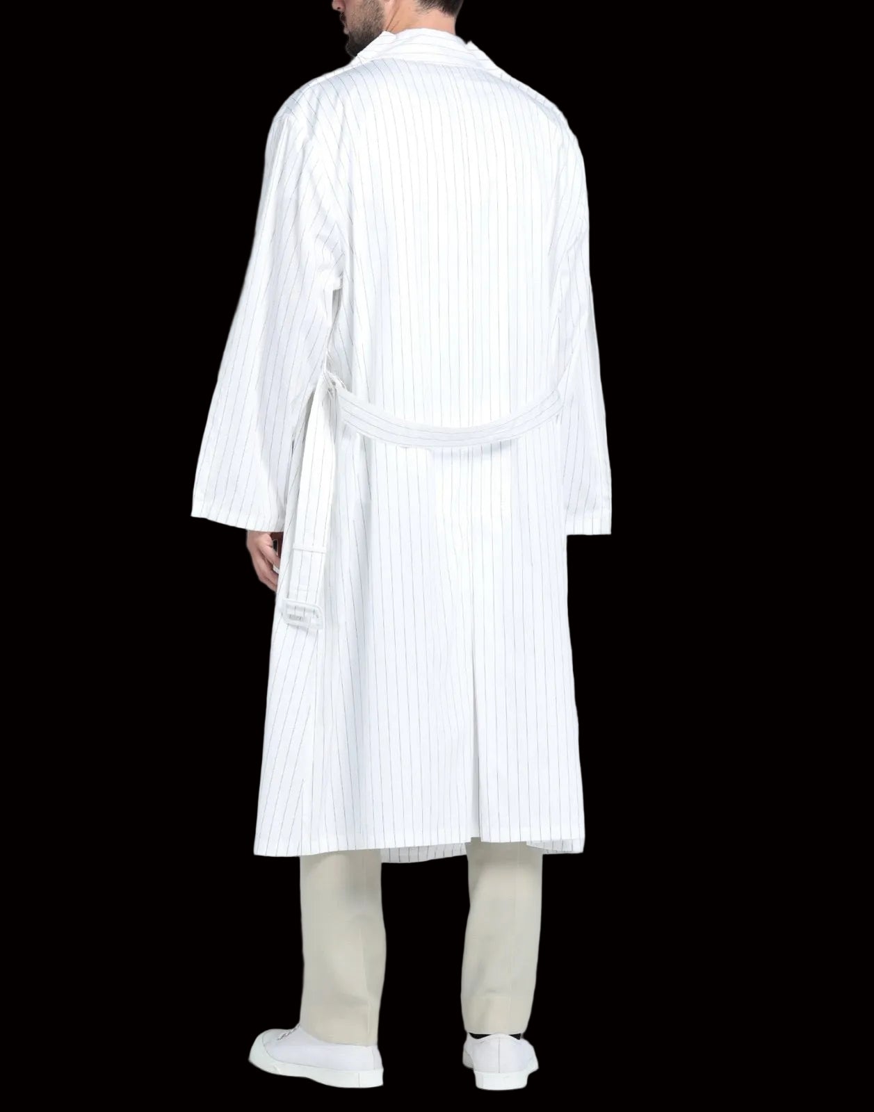 Maison Margiela white pinstripe cotton trench coat — detail view