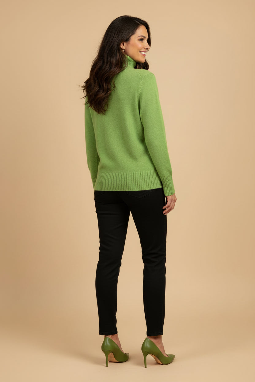 Prego — Pure Cashmere Turtleneck in Apple Green Size 38