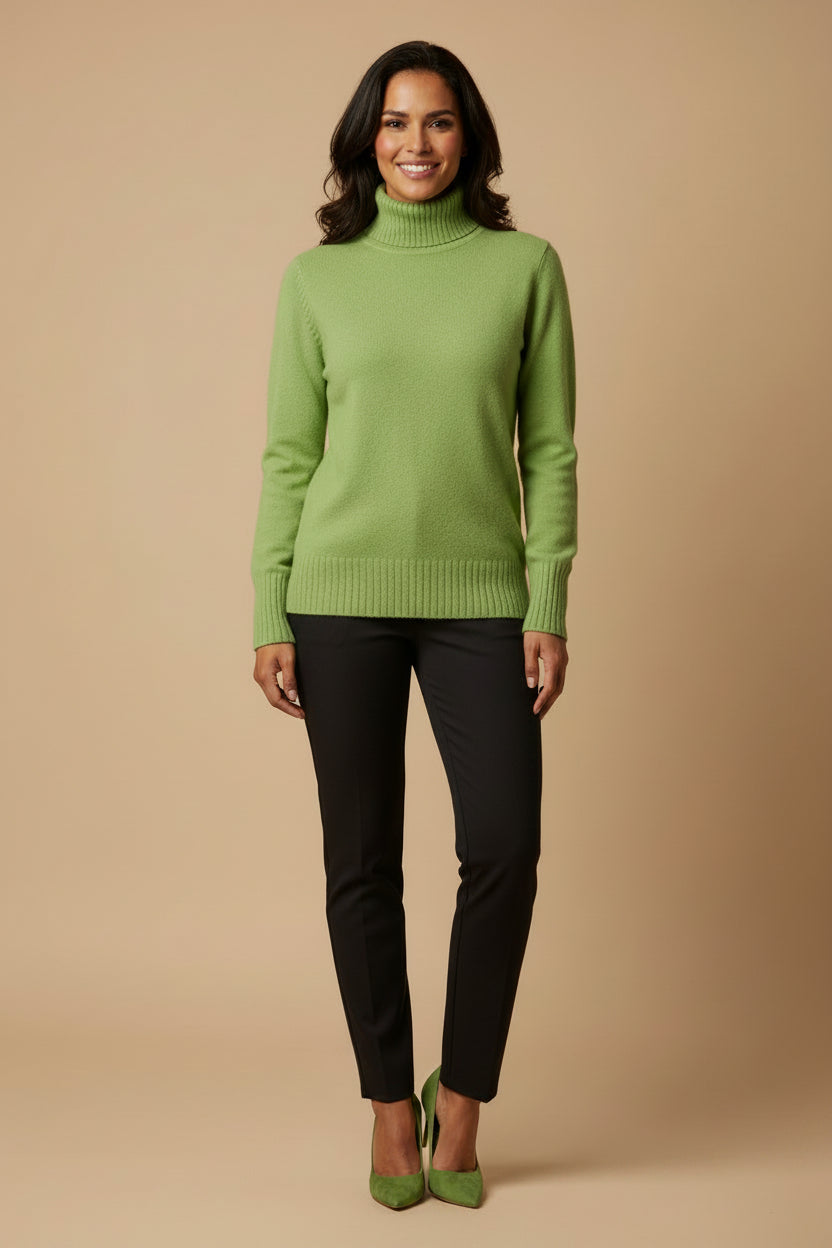 Prego — Pure Cashmere Turtleneck in Apple Green Size 38