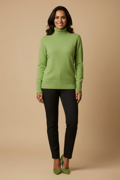 Prego — Pure Cashmere Turtleneck in Apple Green Size 38