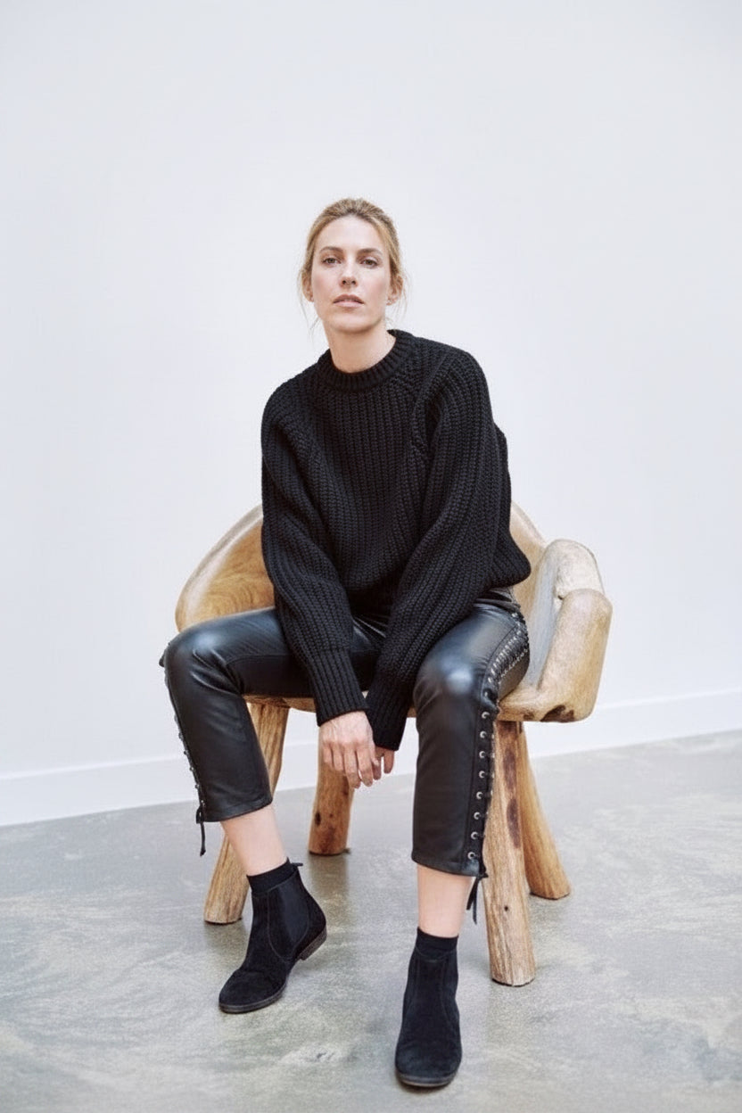 Isabel Marant pour H&M black leather lace-up trousers, size 36.