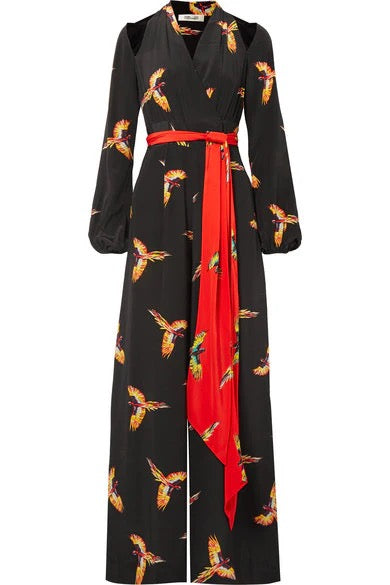 Diane von Furstenberg – Jumpsuit aus Seidenwickel mit Papageienprint