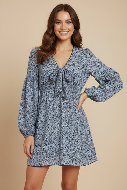 Anna Sui — Silk Floral Dress in Sky Blue Multi Size 34