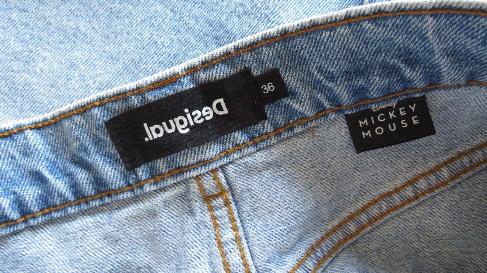 Desigual Mickey Mouse print denim mini skirt detail