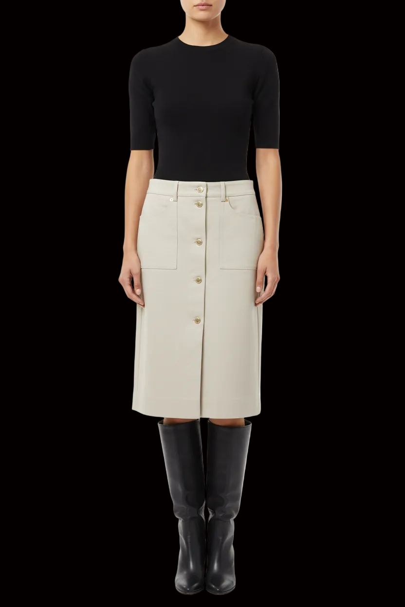 Louis Vuitton button-front pencil skirt in cotton — rent from Laura Messerschmitt, Berlin stylist