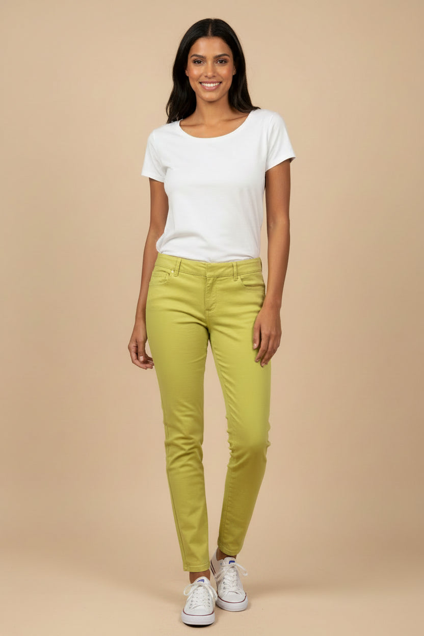 Balenciaga — Linen Five-Pocket Trousers in Chartreuse