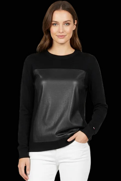 Tommy Hilfiger lambskin-panel knit pullover in black — rent from Laura Messerschmitt, Berlin stylist