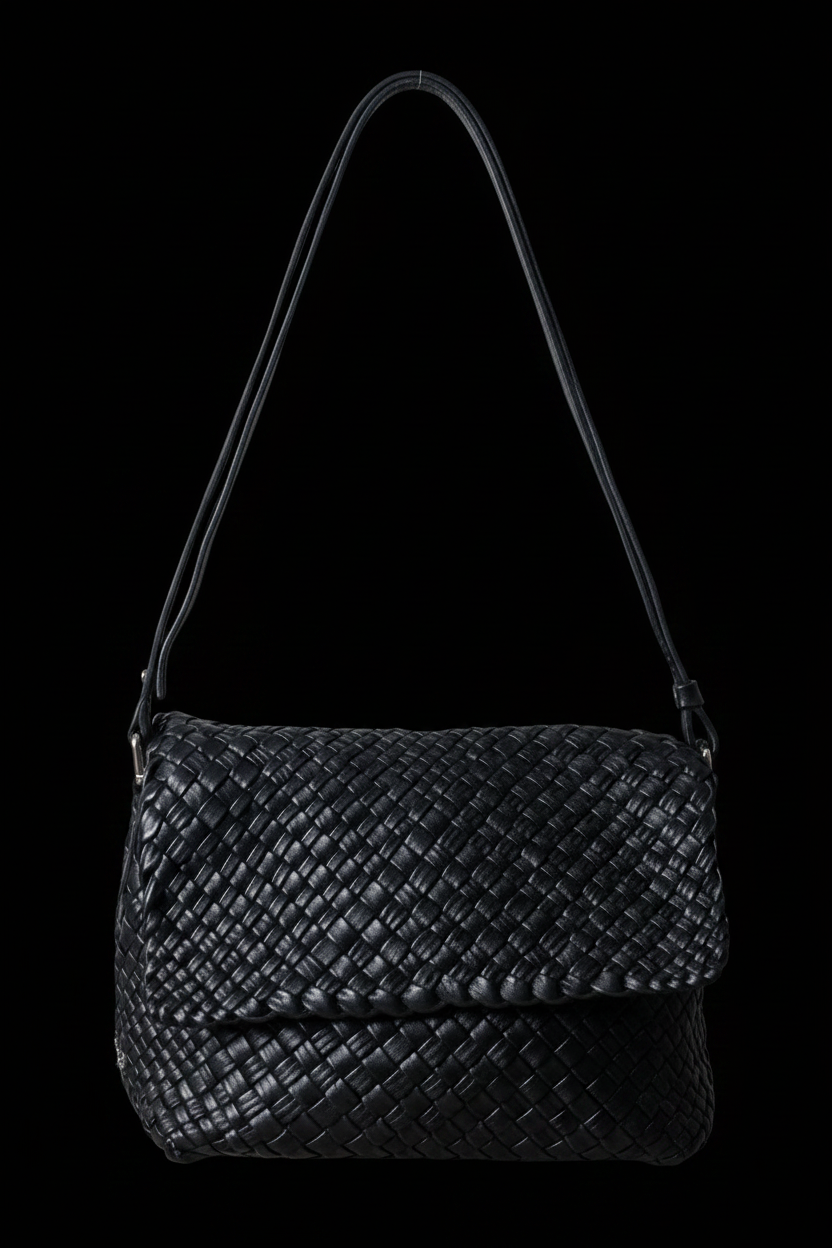 Ghibli woven calfskin shoulder bag in black — rent from Laura Messerschmitt, Berlin stylist