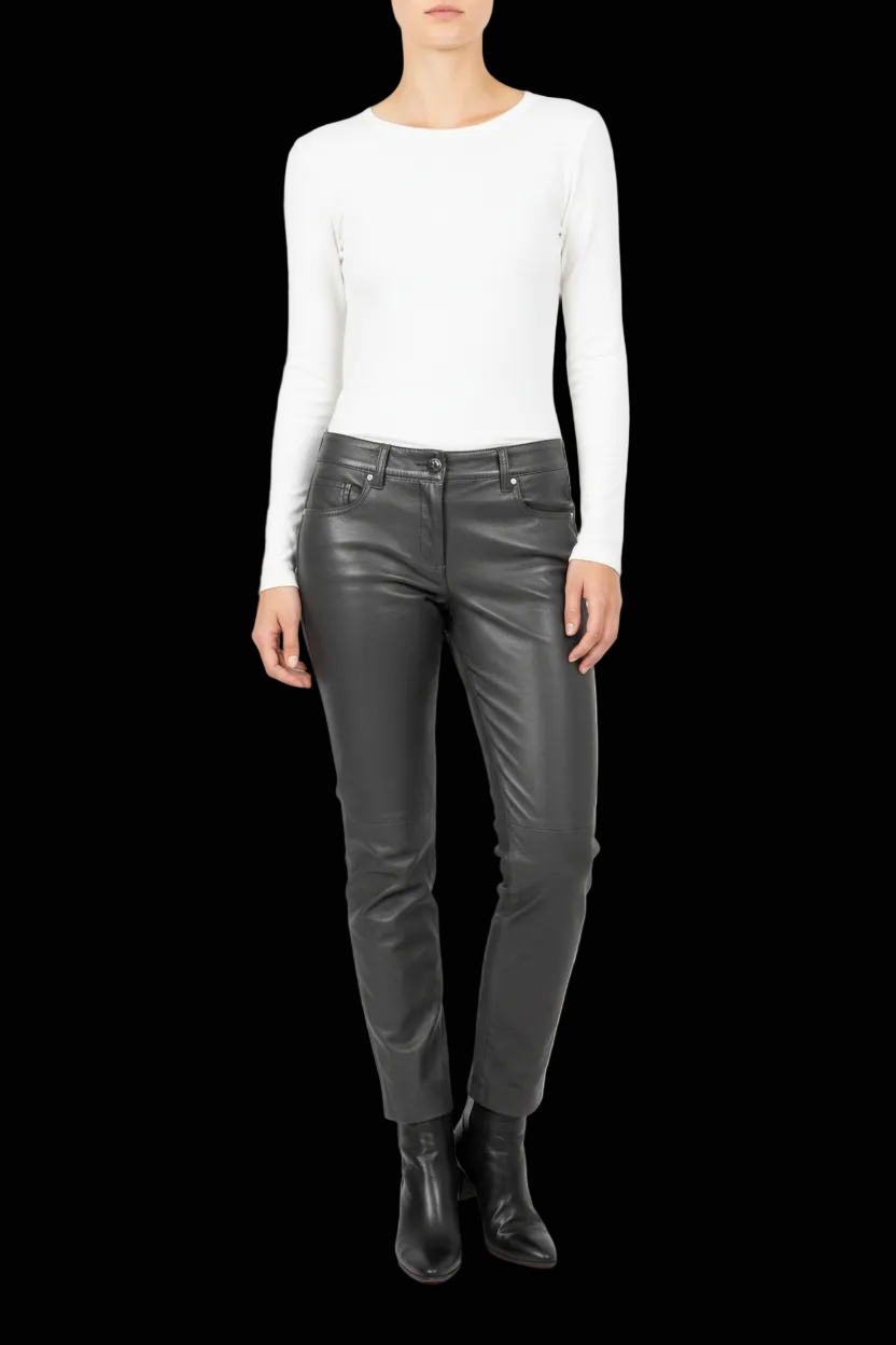 Stefanel italian lambskin trousers in dark grey — rent from Laura Messerschmitt, Berlin stylist