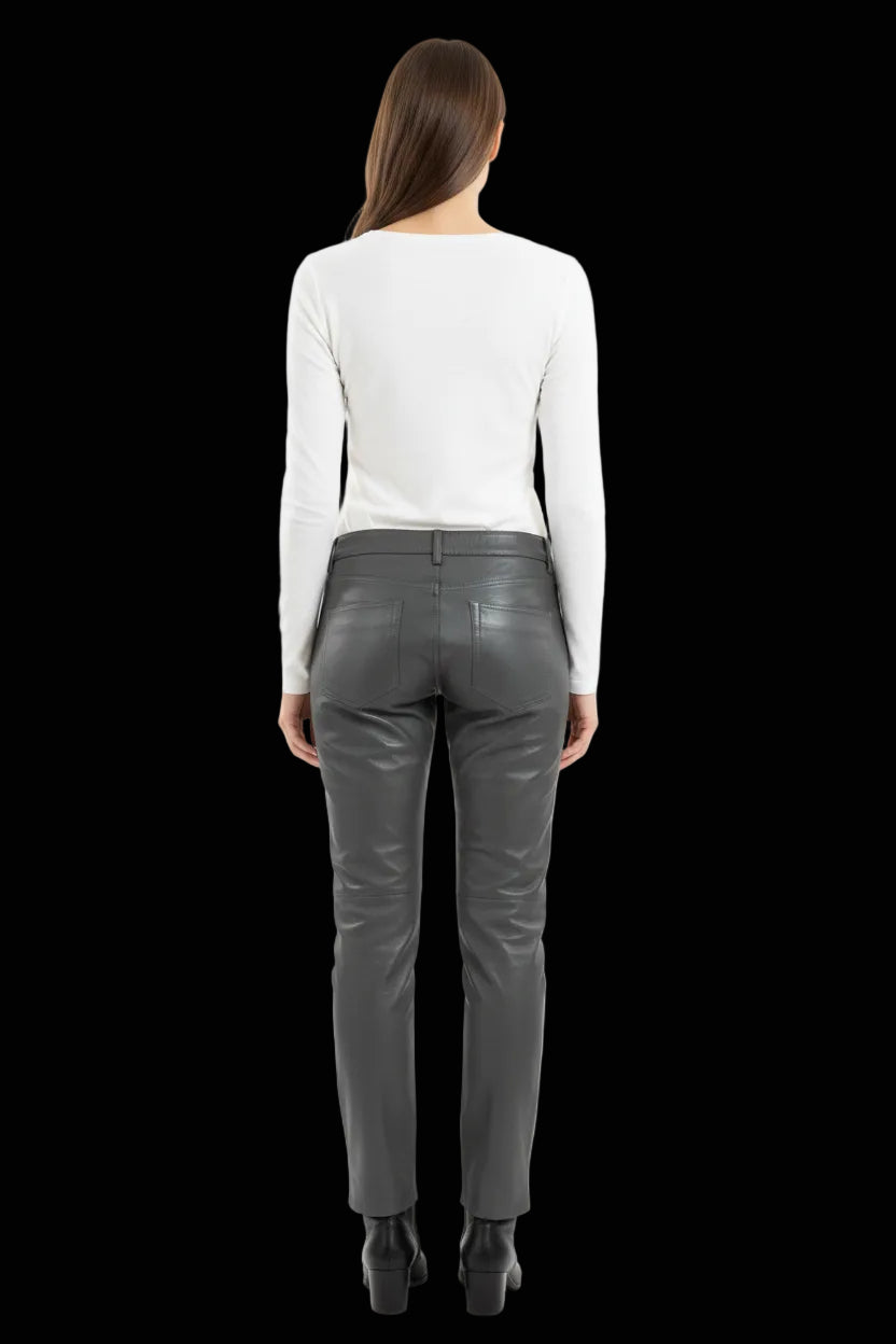 Stefanel dark grey Italian lambskin trousers, slim straight leg
