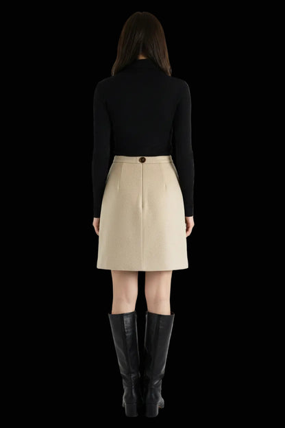 Strenesse natural camelhair mini skirt with button waist closure