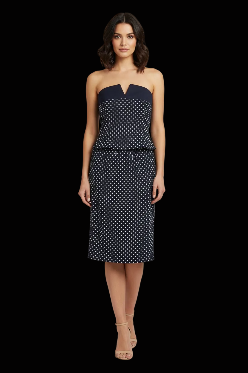 Escada vintage strapless polka dot cocktail dress in black and ivory — view 1