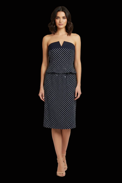 Escada vintage strapless polka dot cocktail dress in black and ivory — view 1