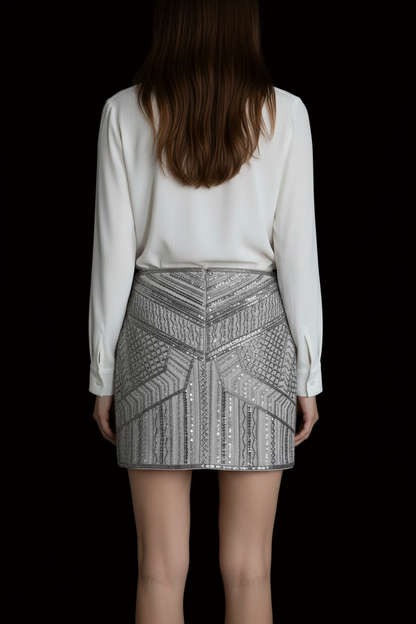 Club Monaco by Ralph Lauren — Silver Sequin Mini Skirt — detail view