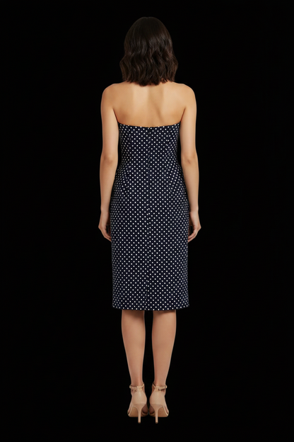 Escada — Vintage Strapless Polka Dot Cocktail Dress in Navy & White