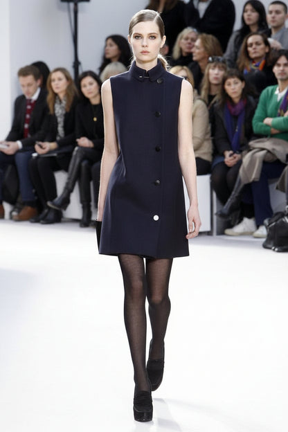 Céline — Sleeveless Navy Wool Coat-Dress — view 7 | Rent designer fashion at Laura Messerschmitt Berlin